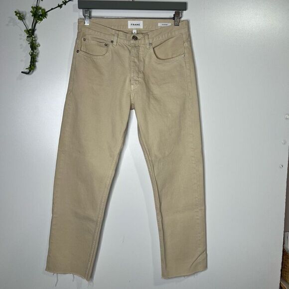 FRAME The Straight Jeans Cream Button Down Raw Hem - Picture 4 of 14